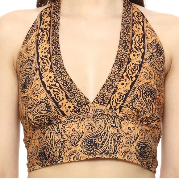 Crop Top Womens OS Gold Summer Beach Sleeveless Tank Top Shirts Halter V Neck A1 - Picture 6 of 8